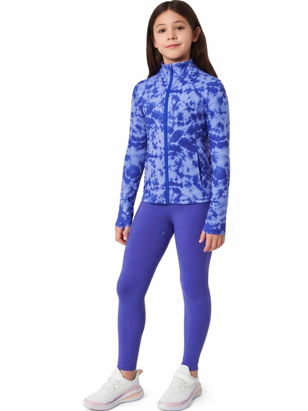 Mondetta Girls Blue Tie-Dye 2 PC Active Set Full-Zip Jacket & Leggings, 14-16 Lg